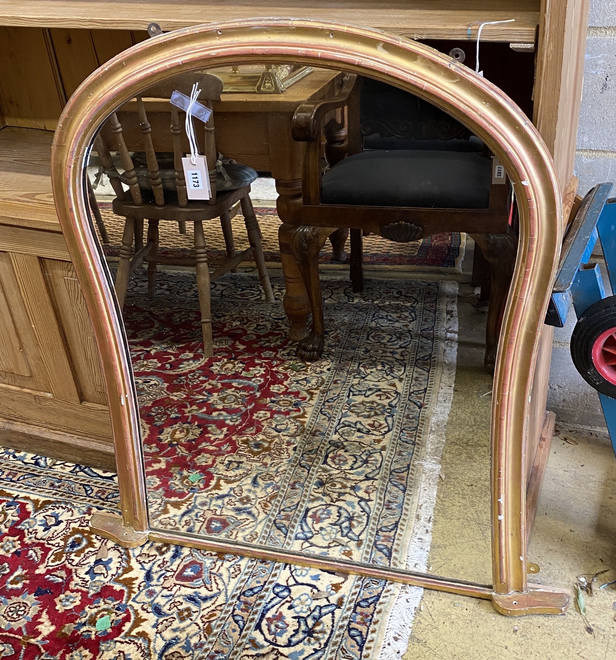 A Victorian carved giltwood overmantel mirror, width 100 x 106cm